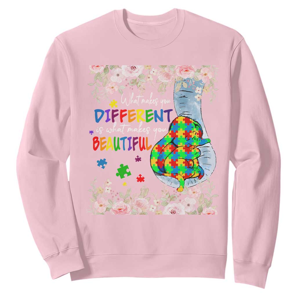 Autism Support Sweatshirt What Makes You Different Is What Makes You Beautiful Autistic Elephant Mom