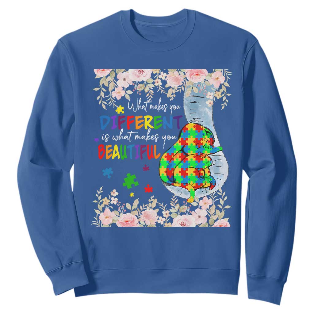 Autism Support Sweatshirt What Makes You Different Is What Makes You Beautiful Autistic Elephant Mom