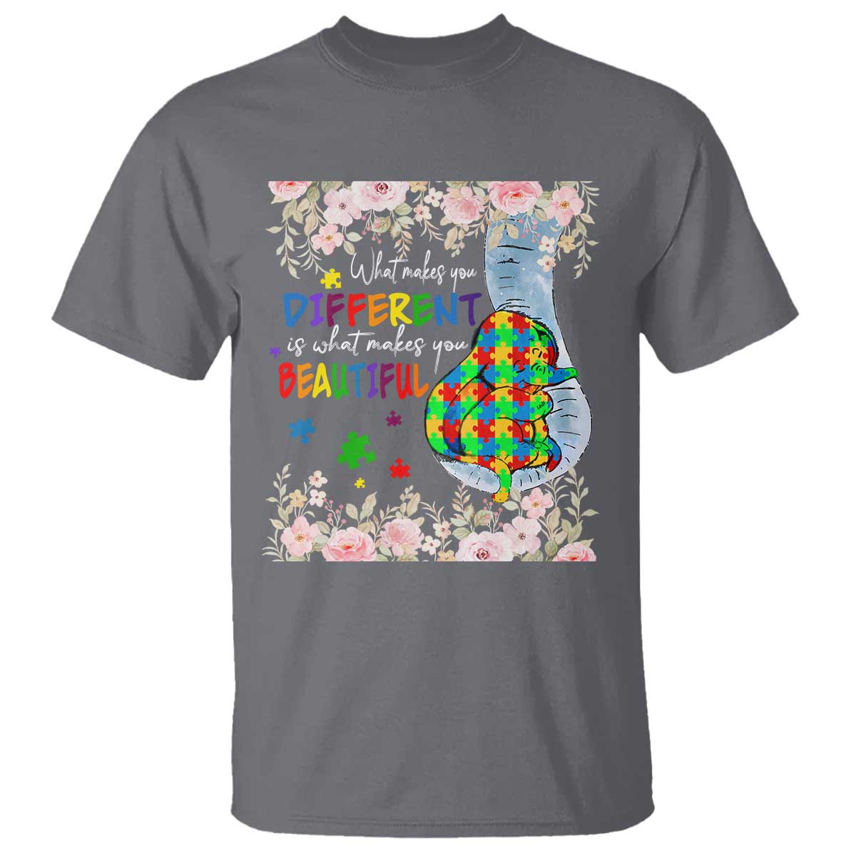 Autism Support T Shirt What Makes You Different Is What Makes You Beautiful Autistic Elephant Mom