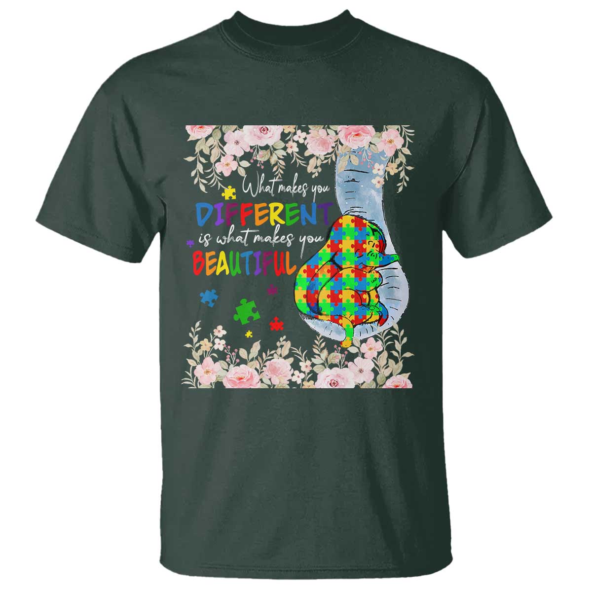 Autism Support T Shirt What Makes You Different Is What Makes You Beautiful Autistic Elephant Mom