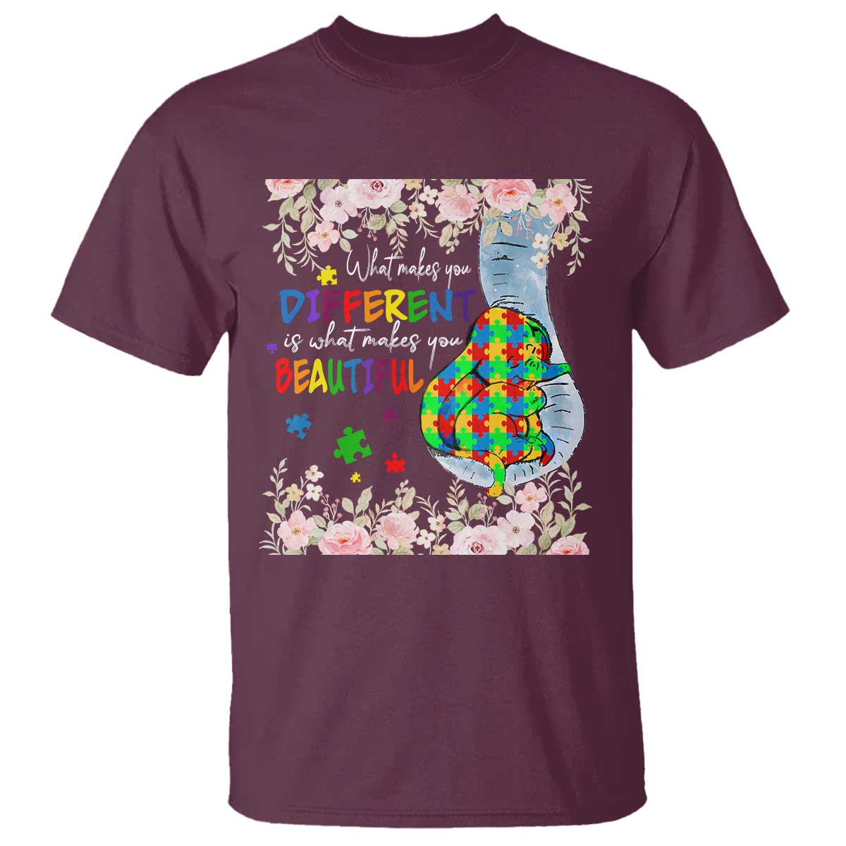Autism Support T Shirt What Makes You Different Is What Makes You Beautiful Autistic Elephant Mom