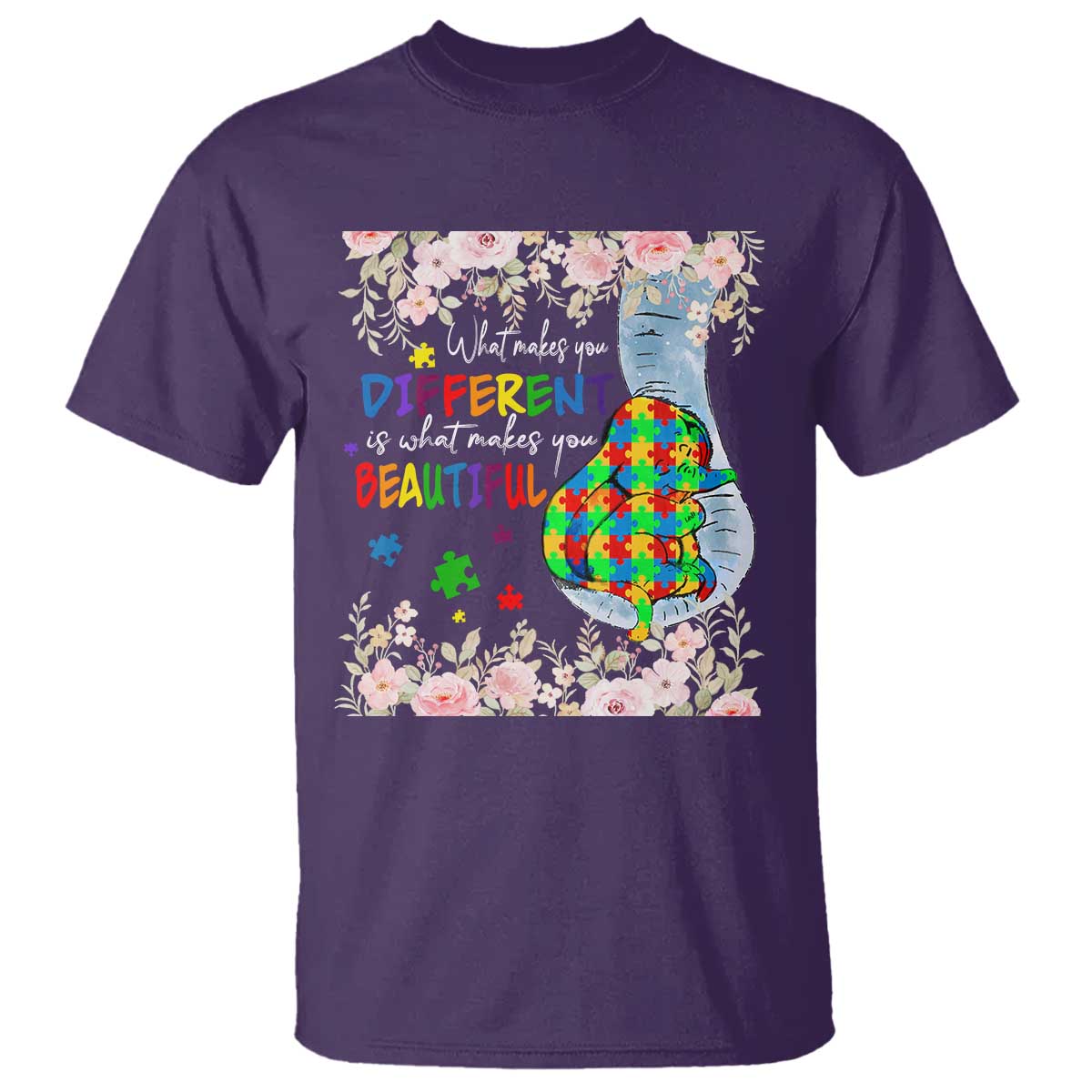 Autism Support T Shirt What Makes You Different Is What Makes You Beautiful Autistic Elephant Mom