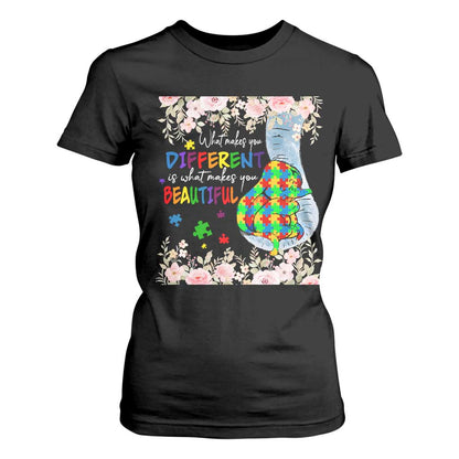 Autism Support T Shirt For Women What Makes You Different Is What Makes You Beautiful Autistic Elephant Mom