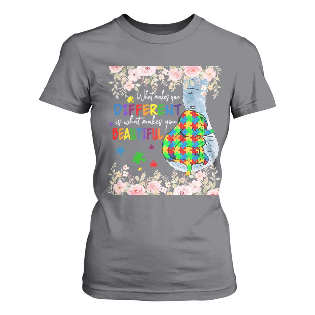 Autism Support T Shirt For Women What Makes You Different Is What Makes You Beautiful Autistic Elephant Mom