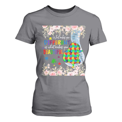 Autism Support T Shirt For Women What Makes You Different Is What Makes You Beautiful Autistic Elephant Mom