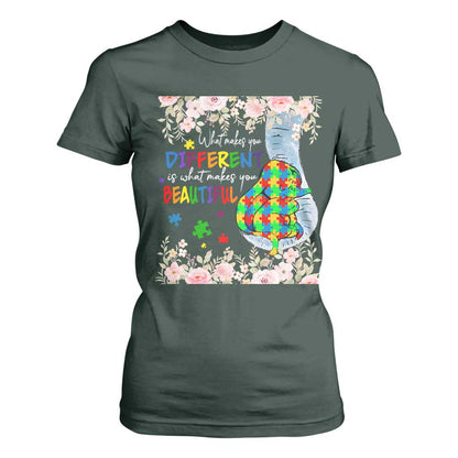 Autism Support T Shirt For Women What Makes You Different Is What Makes You Beautiful Autistic Elephant Mom