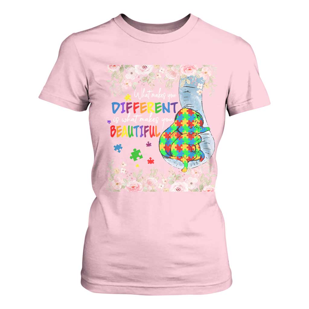 Autism Support T Shirt For Women What Makes You Different Is What Makes You Beautiful Autistic Elephant Mom