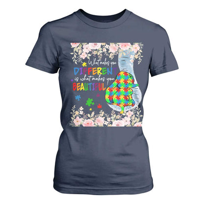 Autism Support T Shirt For Women What Makes You Different Is What Makes You Beautiful Autistic Elephant Mom