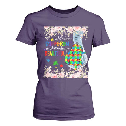 Autism Support T Shirt For Women What Makes You Different Is What Makes You Beautiful Autistic Elephant Mom