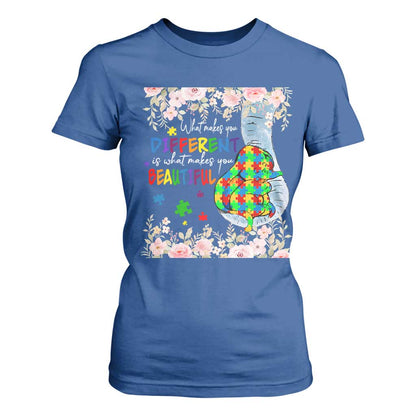 Autism Support T Shirt For Women What Makes You Different Is What Makes You Beautiful Autistic Elephant Mom