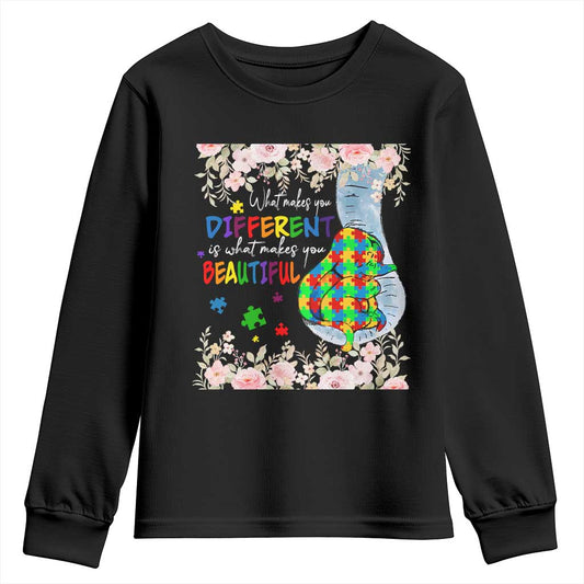 Autism Support Youth Sweatshirt What Makes You Different Is What Makes You Beautiful Autistic Elephant Mom