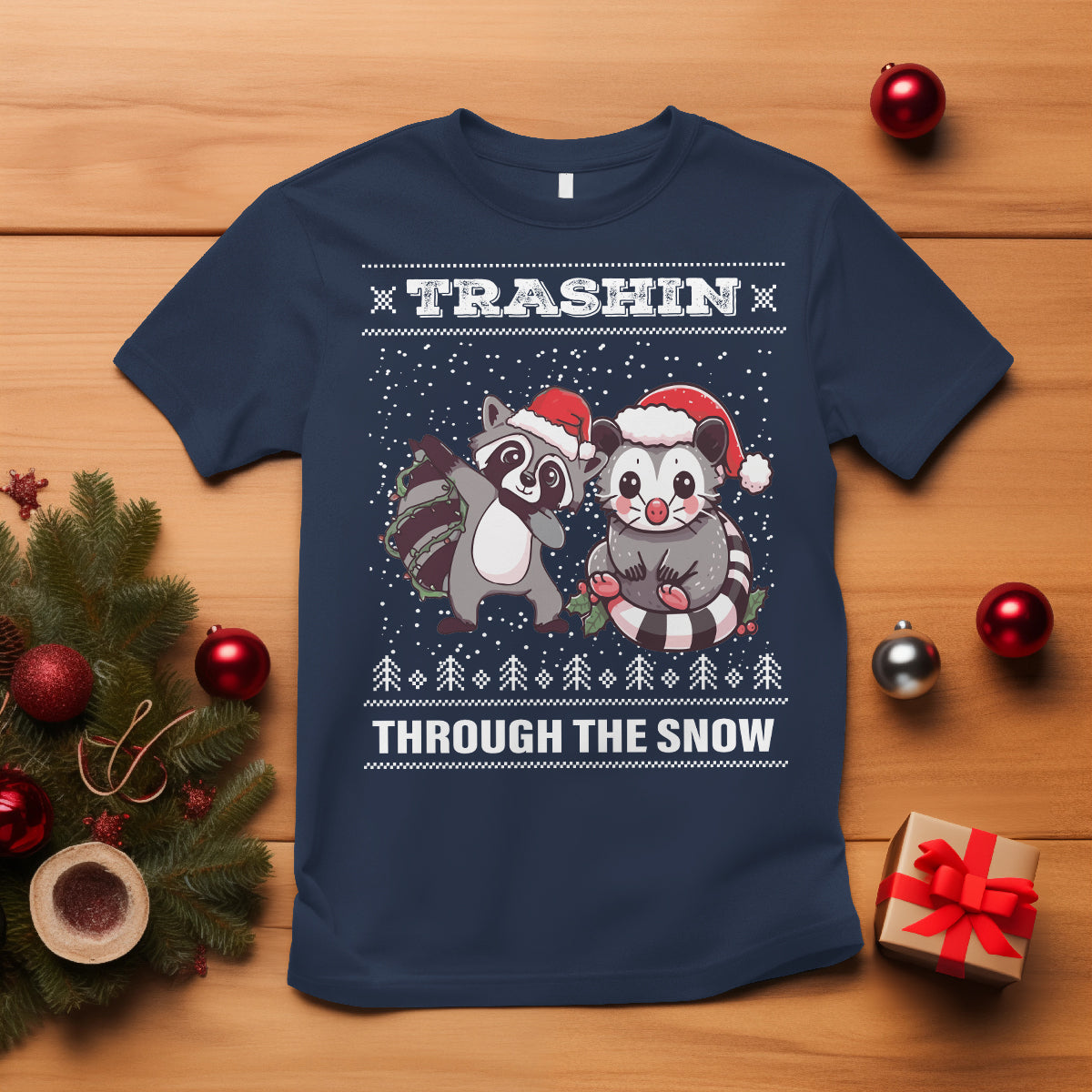 christmas-t-shirt-trashin-through-the-snow-garbage-gang-opossum-raccoon-santa-hat