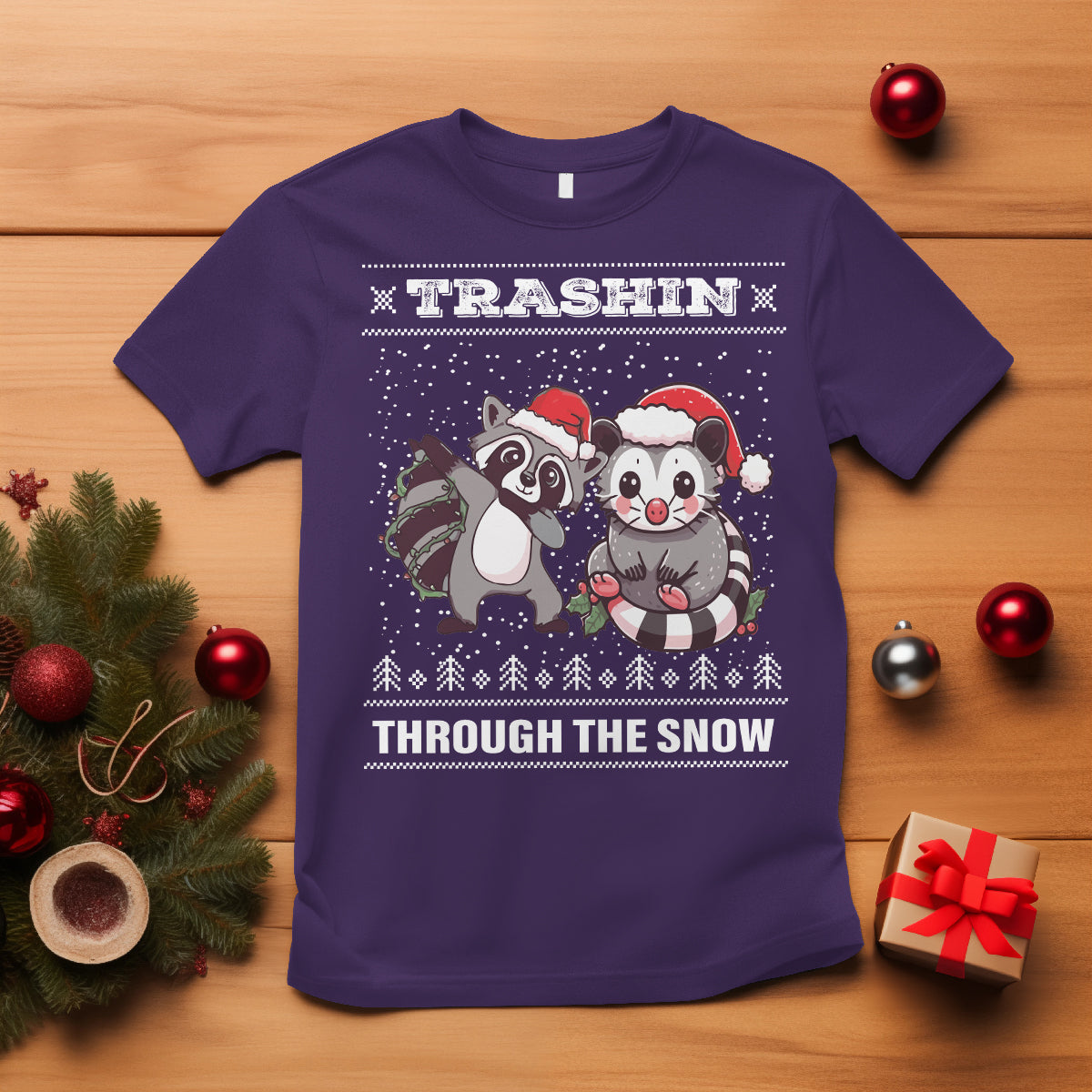 christmas-t-shirt-trashin-through-the-snow-garbage-gang-opossum-raccoon-santa-hat