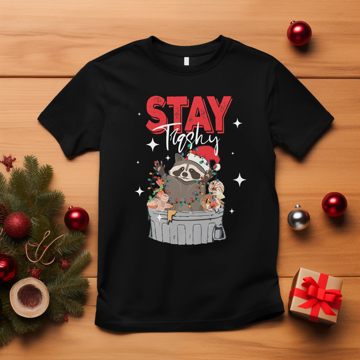 stay-trashy-christmas-raccoon-garbage-trashin-santa-hat-t-shirt