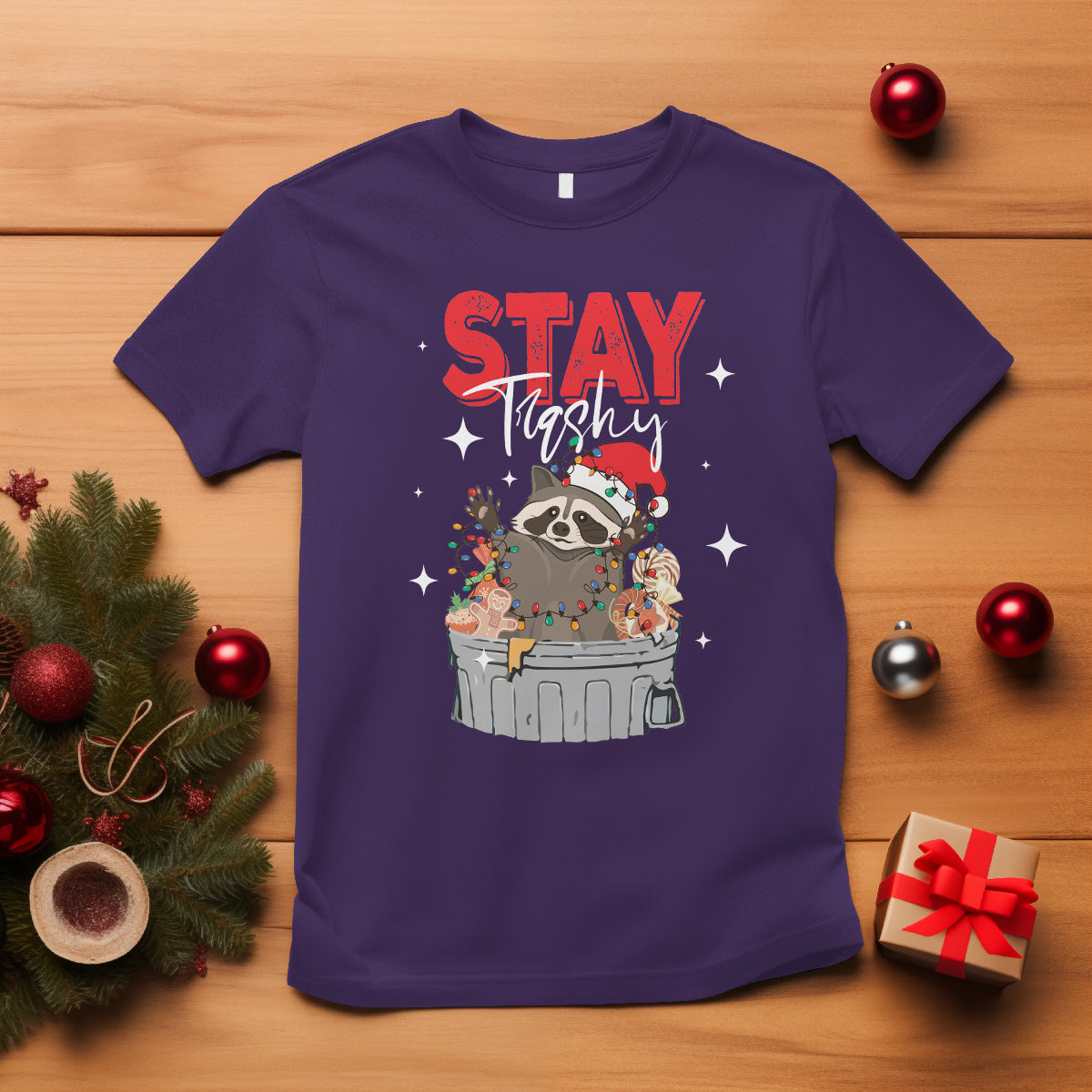 stay-trashy-christmas-raccoon-garbage-trashin-santa-hat-t-shirt