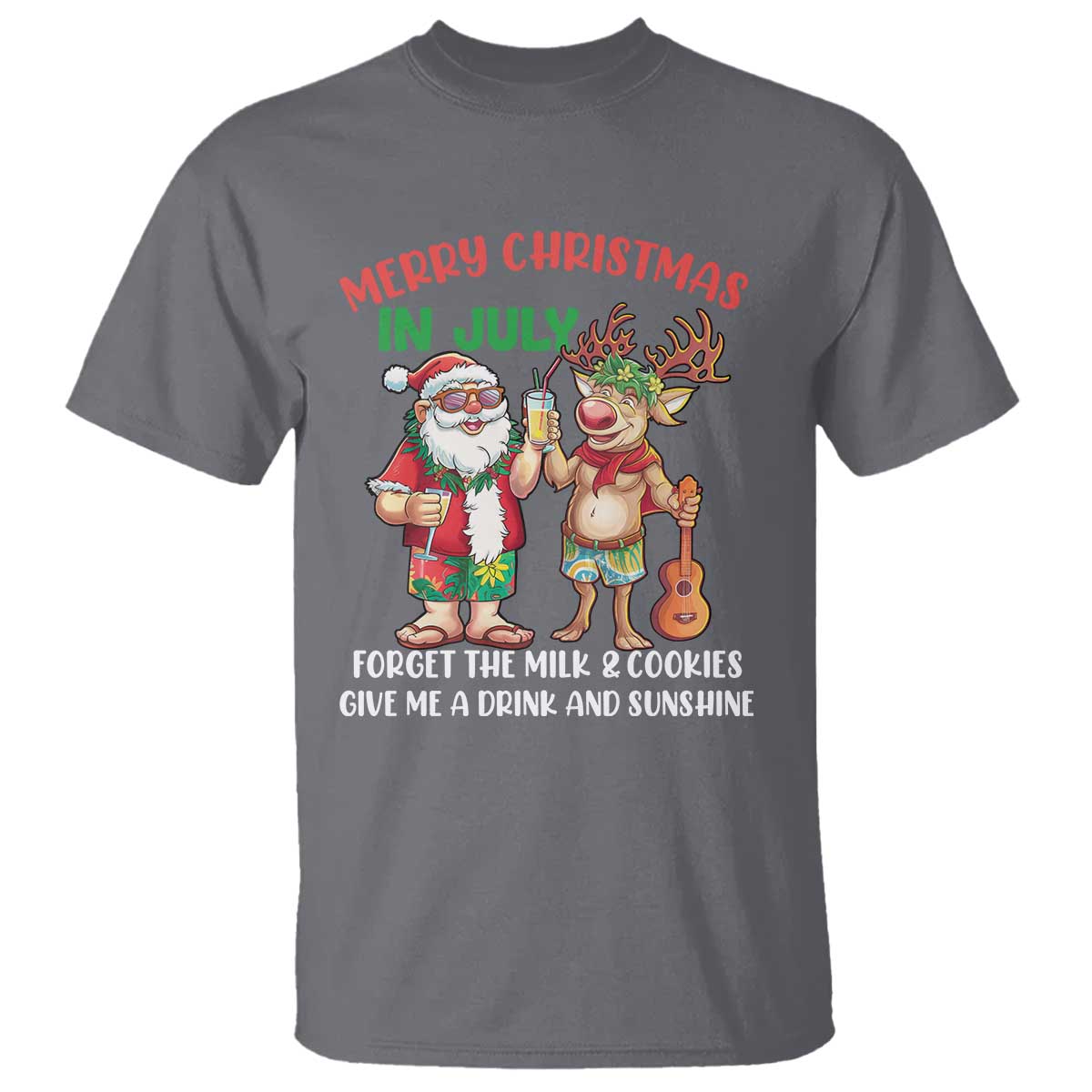 funny-christmas-in-july-t-shirt-give-me-a-drink-and-sunshine