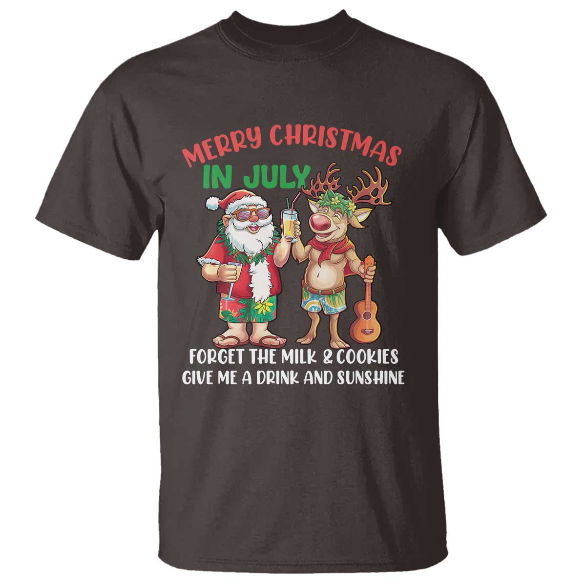 funny-christmas-in-july-t-shirt-give-me-a-drink-and-sunshine
