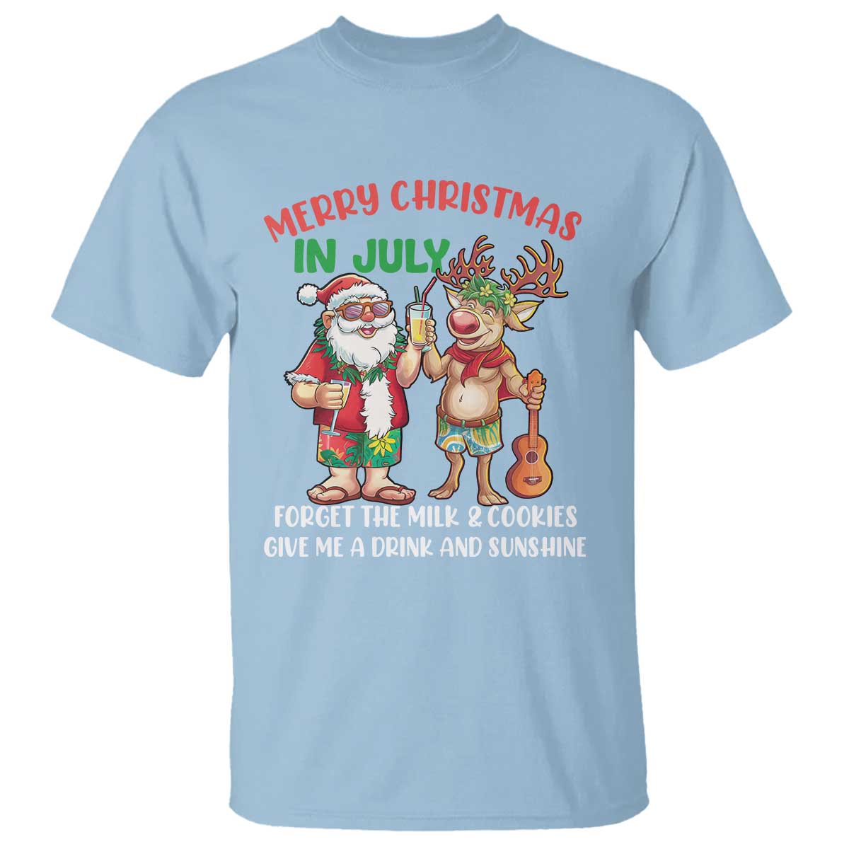funny-christmas-in-july-t-shirt-give-me-a-drink-and-sunshine