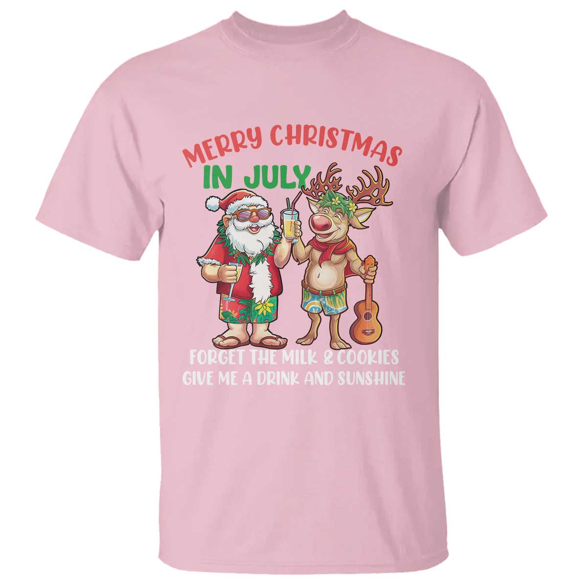 funny-christmas-in-july-t-shirt-give-me-a-drink-and-sunshine