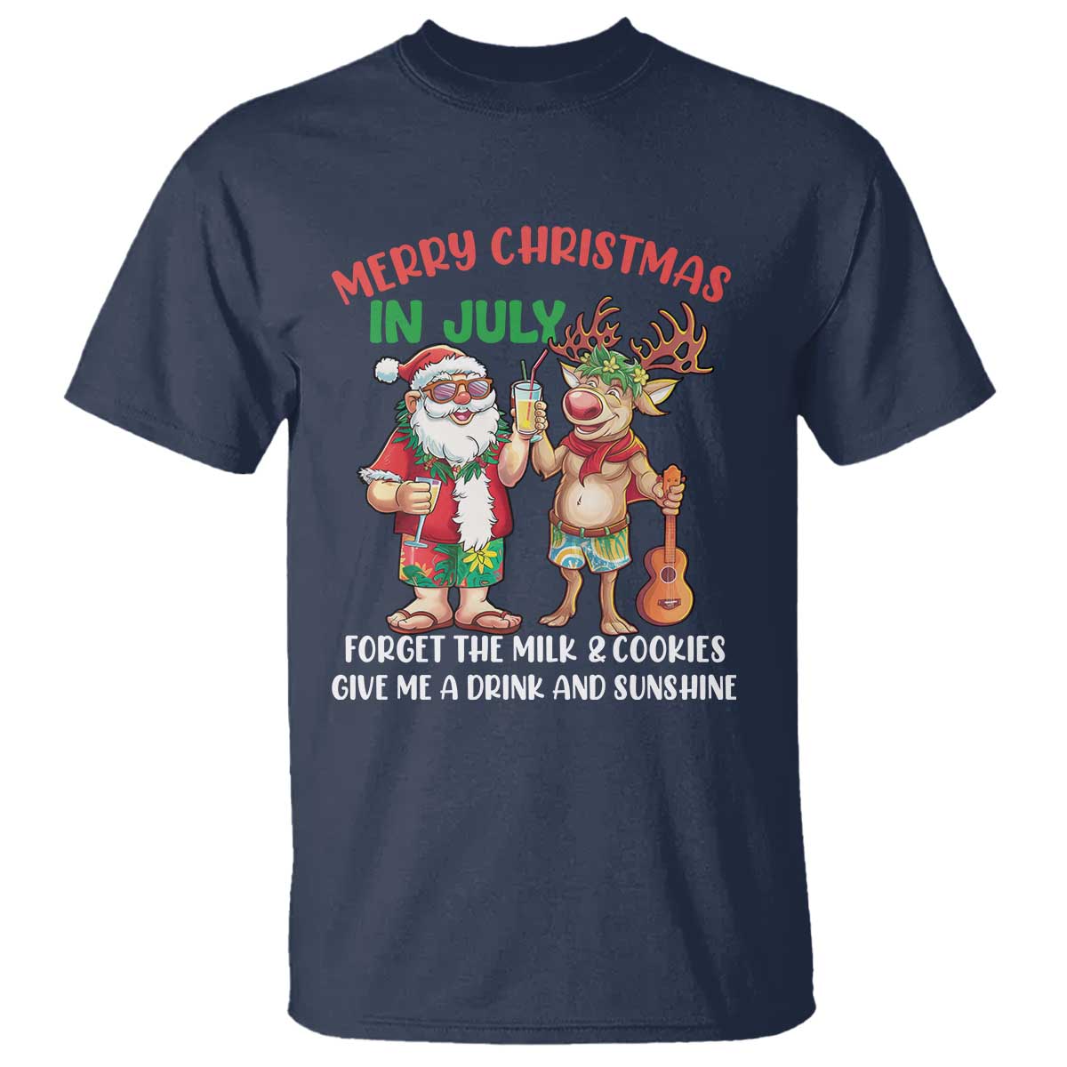 funny-christmas-in-july-t-shirt-give-me-a-drink-and-sunshine