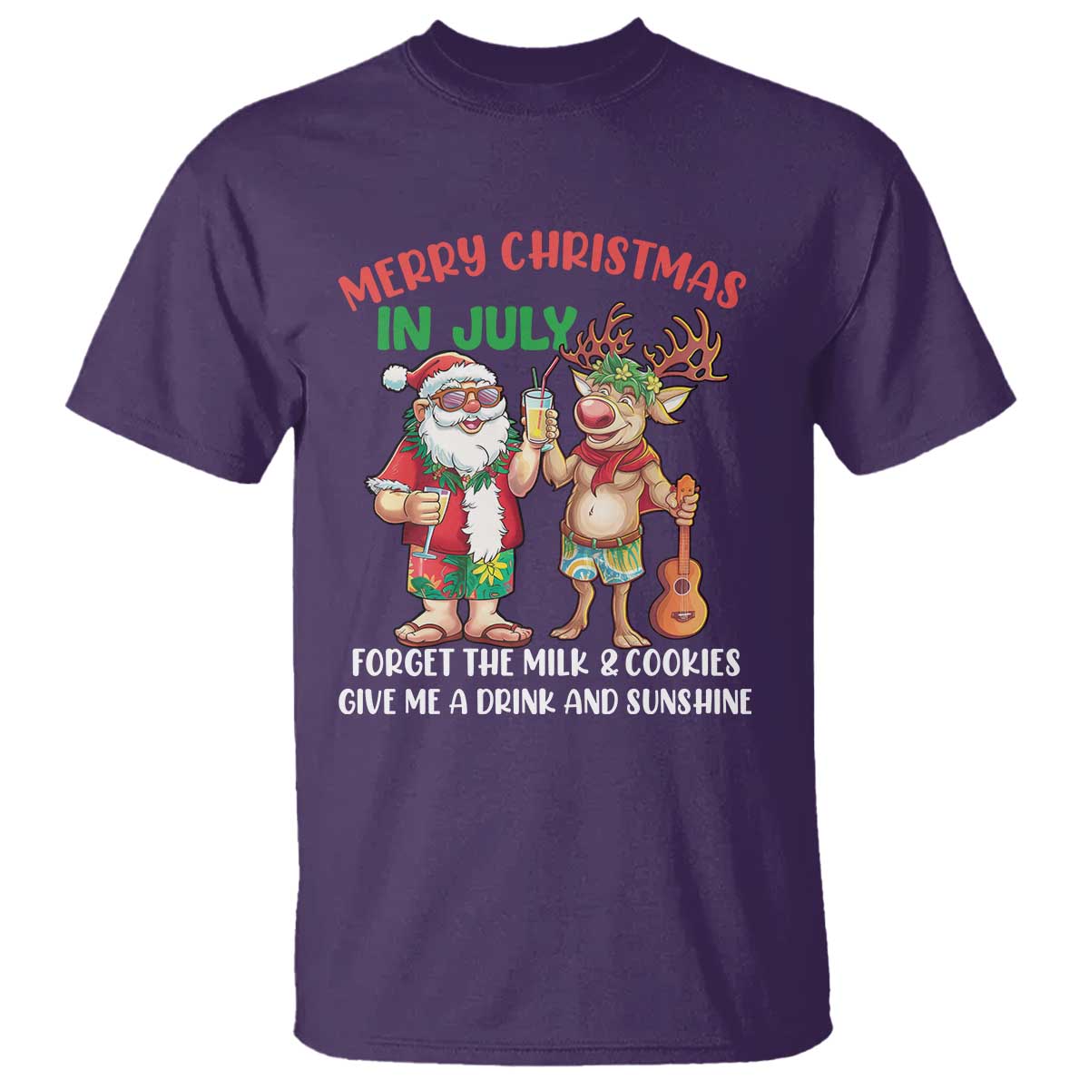 funny-christmas-in-july-t-shirt-give-me-a-drink-and-sunshine