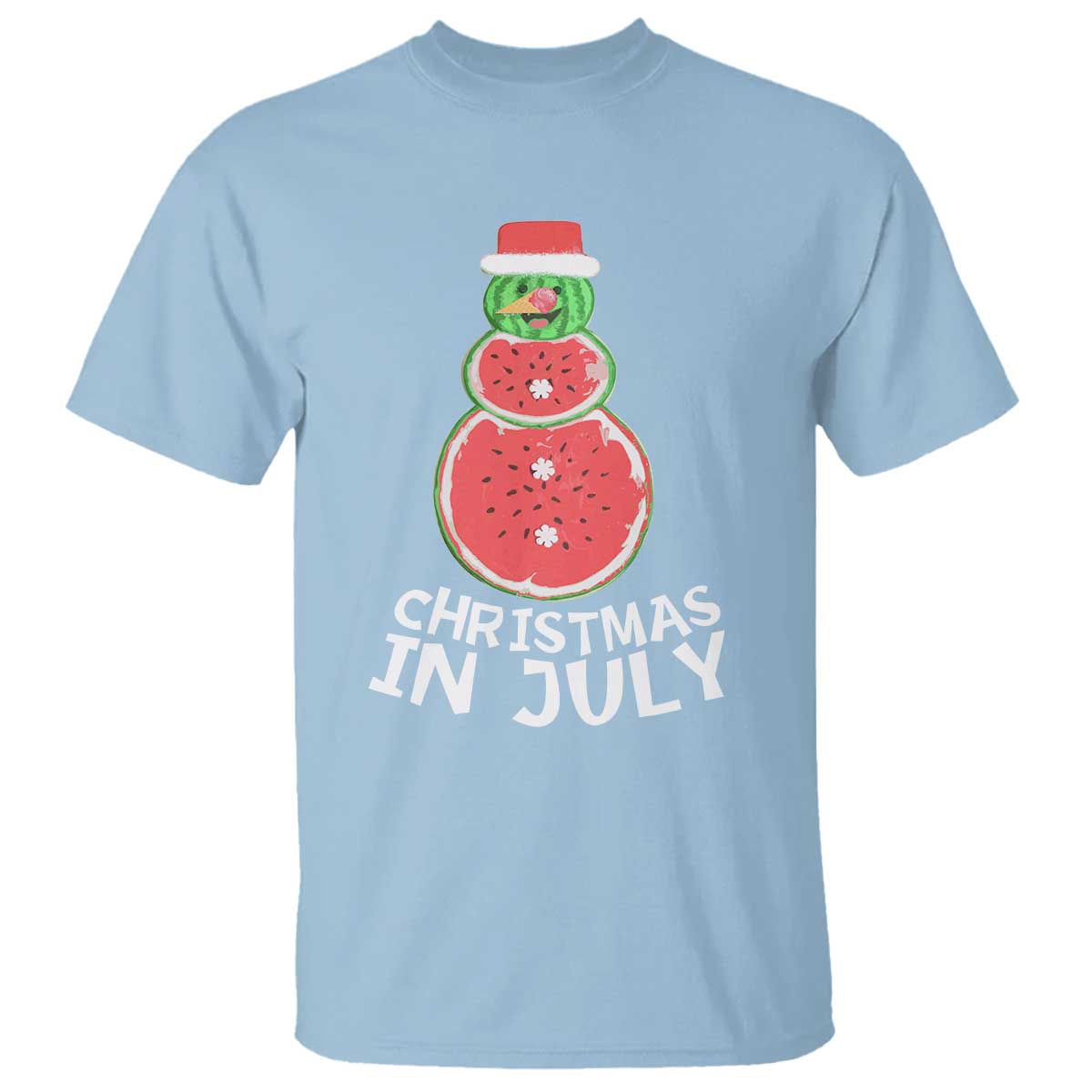 funny-christmas-in-july-watermelon-summer-snowman-t-shirt