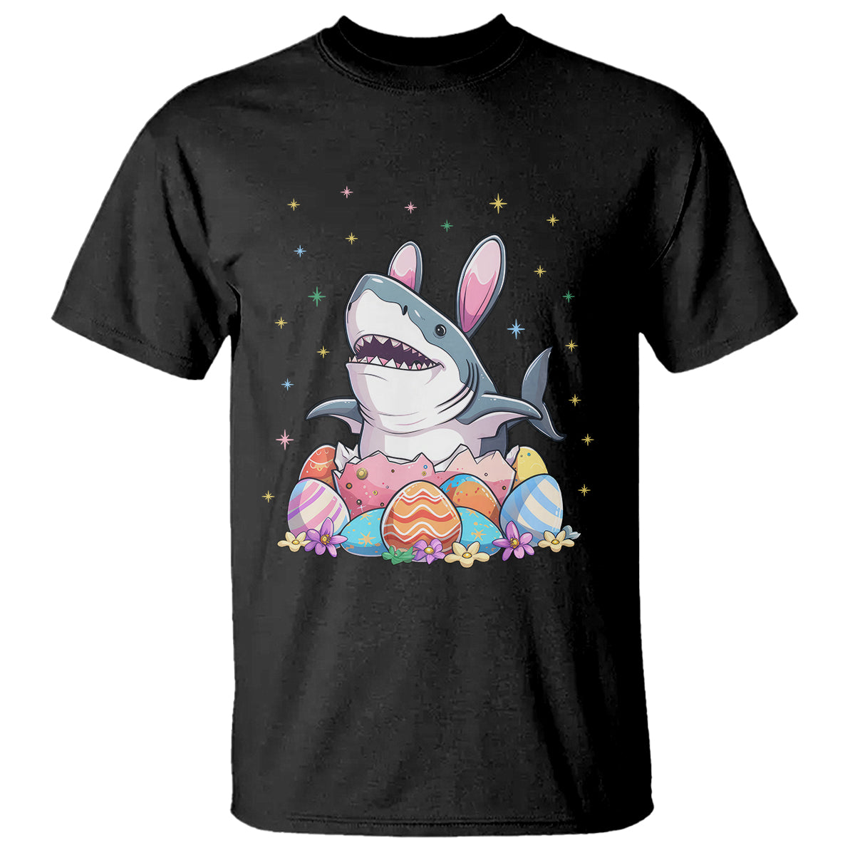 easter-day-cute-bunny-shark-egg-basket-t-shirt