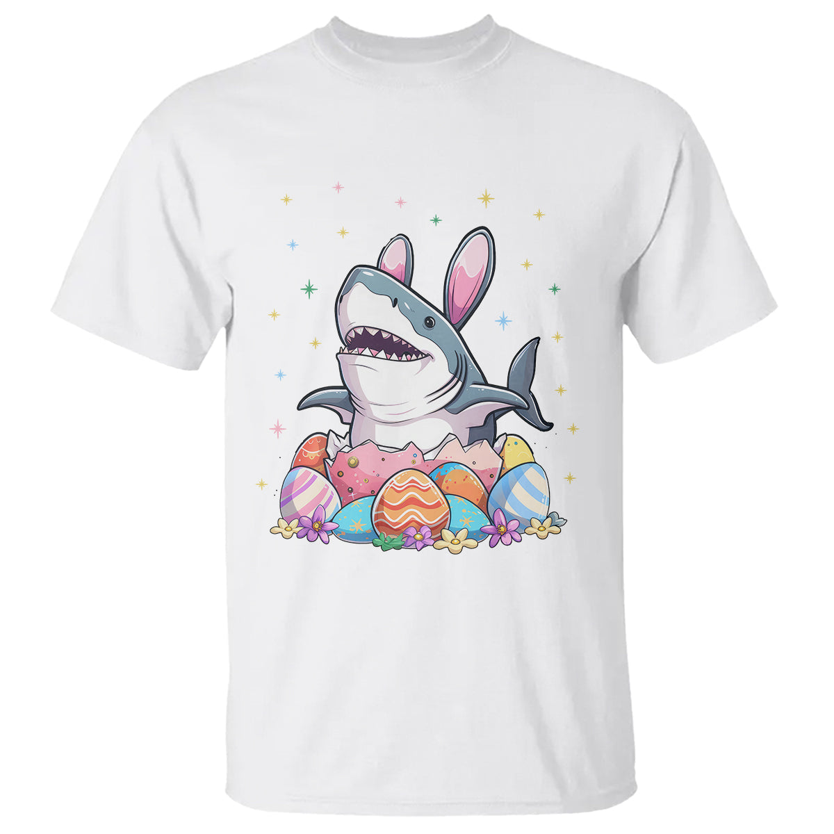 easter-day-cute-bunny-shark-egg-basket-t-shirt