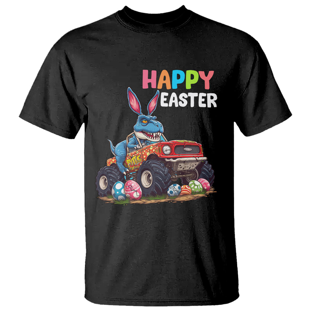 happy-easter-day-t-shirt-bunny-dinosaur-riding-monster-truck-hunting-egg