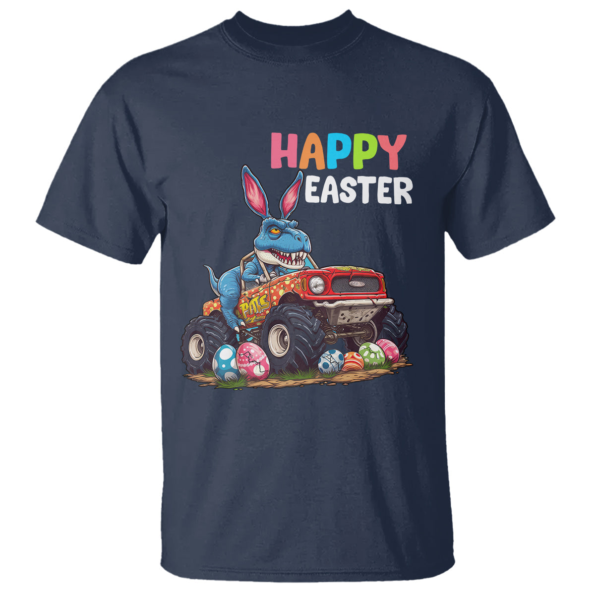 happy-easter-day-t-shirt-bunny-dinosaur-riding-monster-truck-hunting-egg