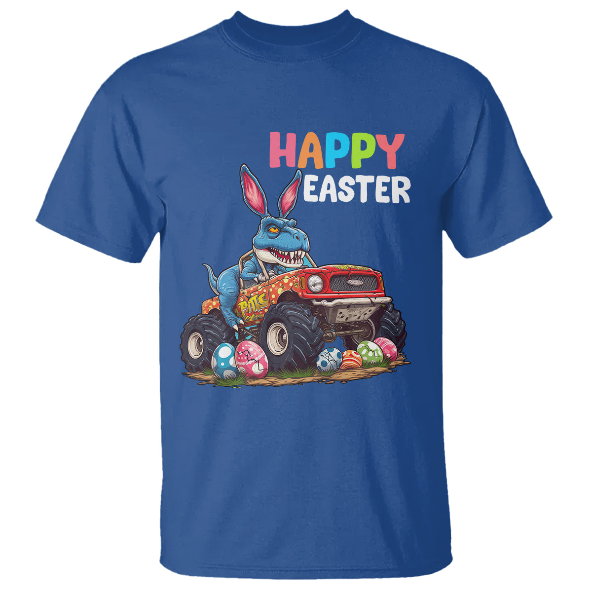happy-easter-day-t-shirt-bunny-dinosaur-riding-monster-truck-hunting-egg