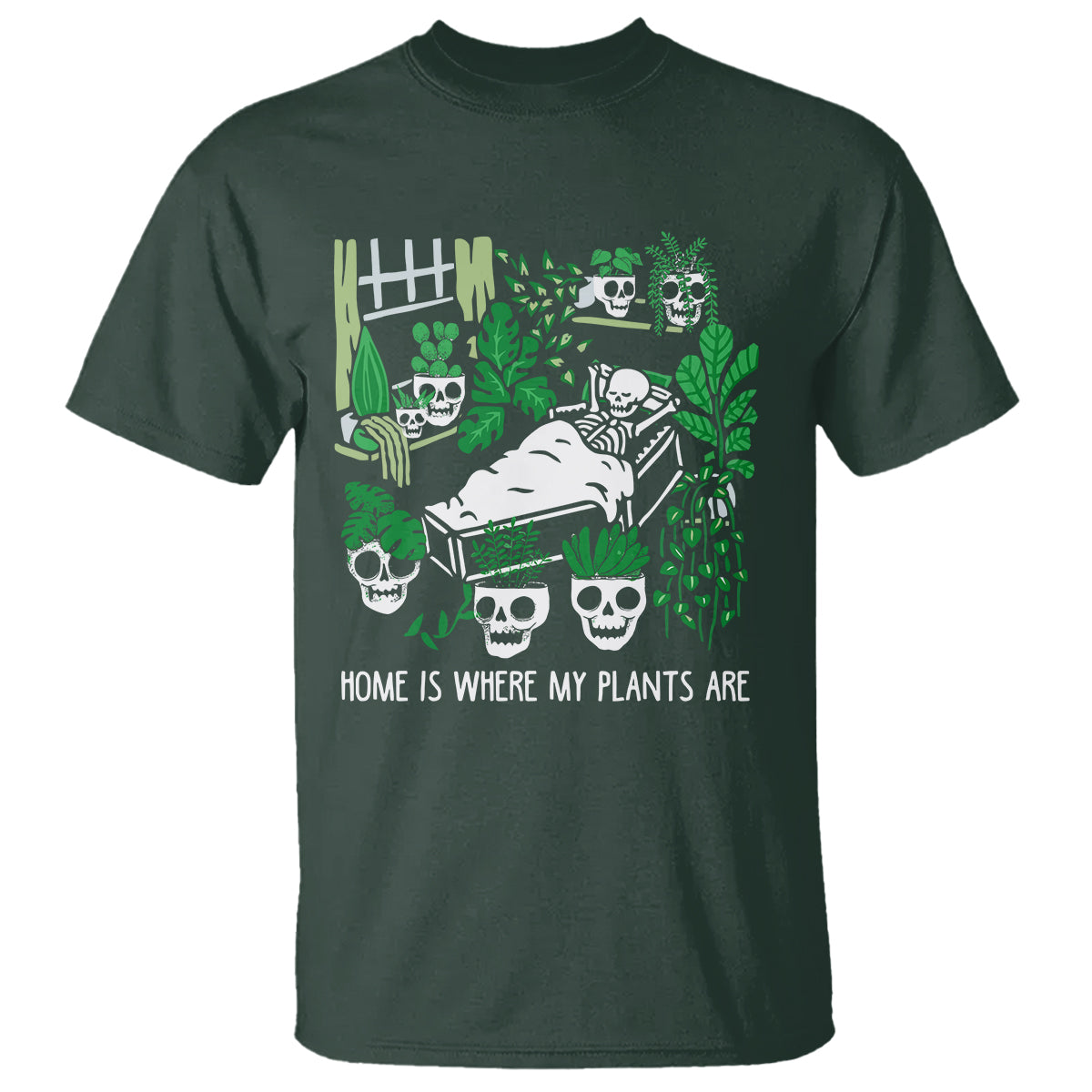 home-is-where-my-plants-are-garden-skeleton-t-shirt