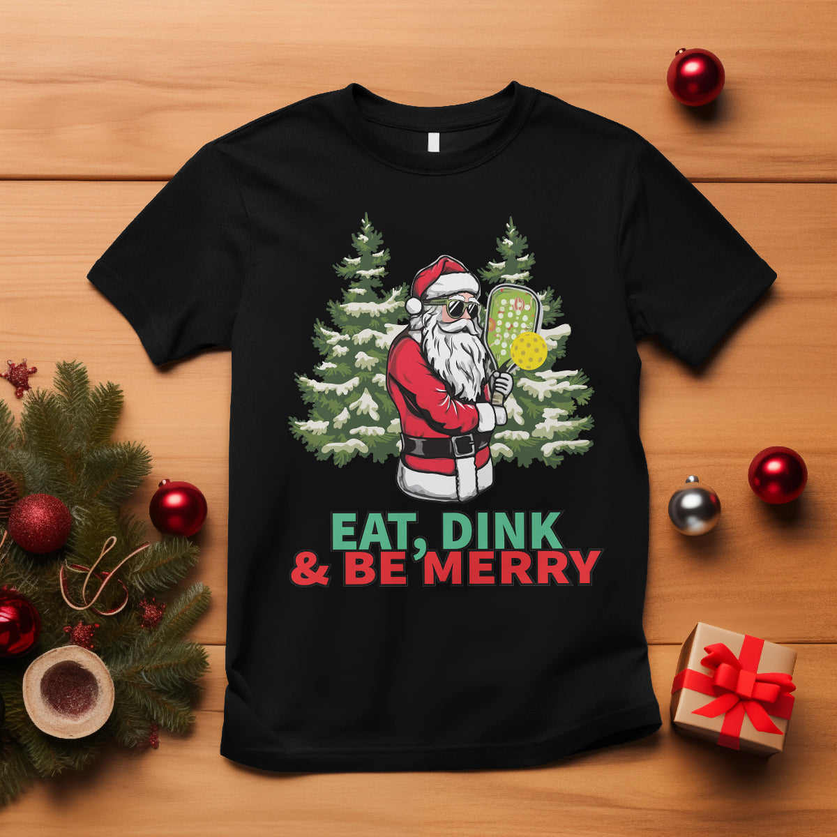 christmas-sport-t-shirt-eat-dink-be-merry-santa-claus-pickleball