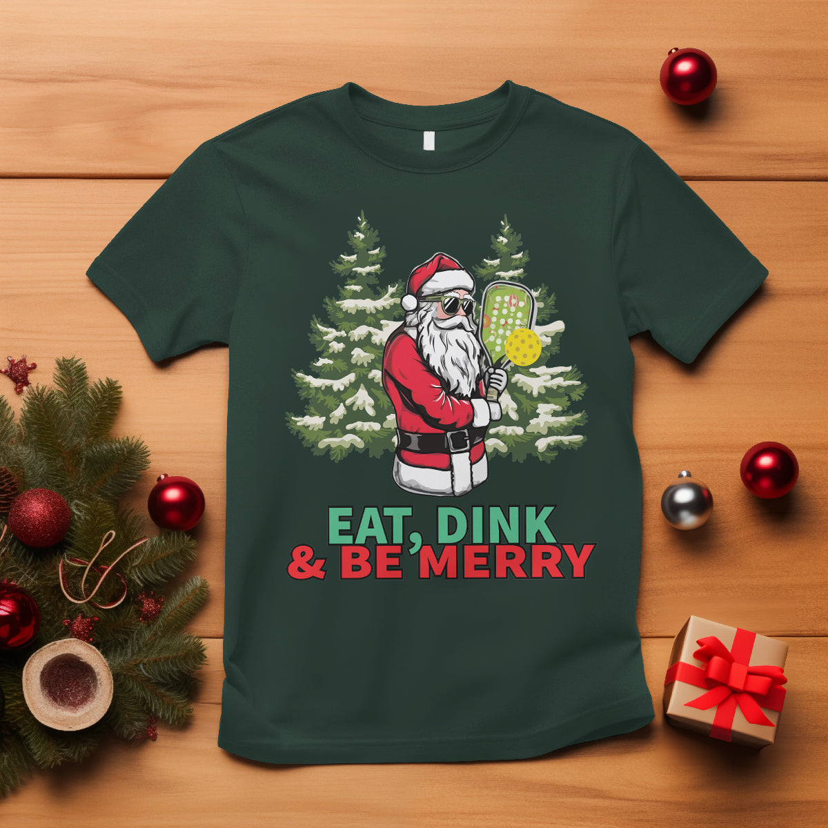 christmas-sport-t-shirt-eat-dink-be-merry-santa-claus-pickleball