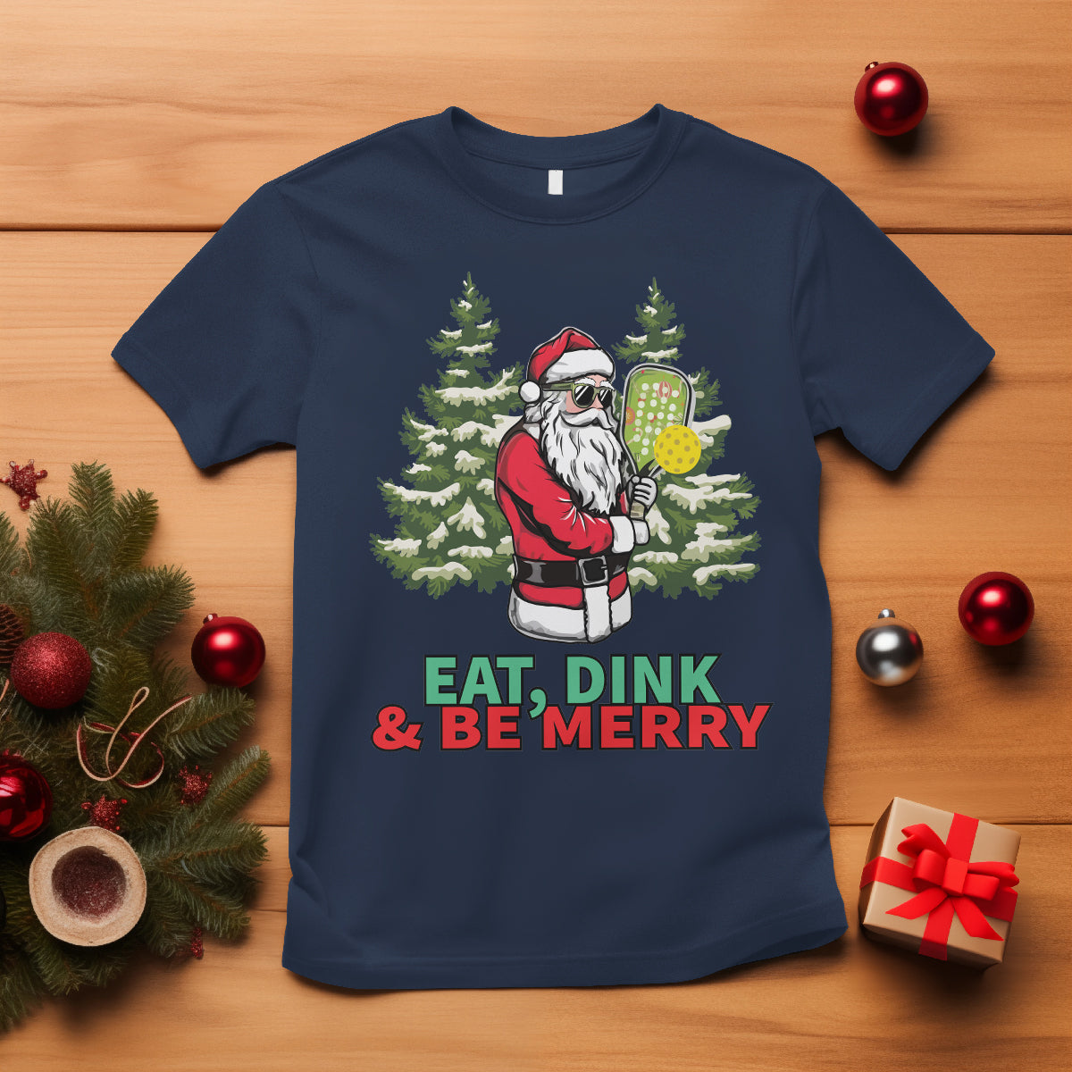 christmas-sport-t-shirt-eat-dink-be-merry-santa-claus-pickleball