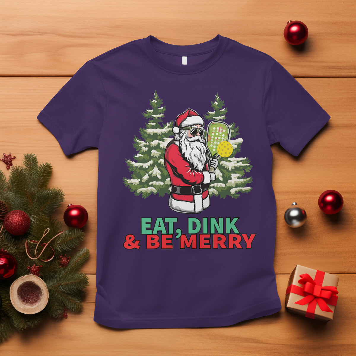 christmas-sport-t-shirt-eat-dink-be-merry-santa-claus-pickleball