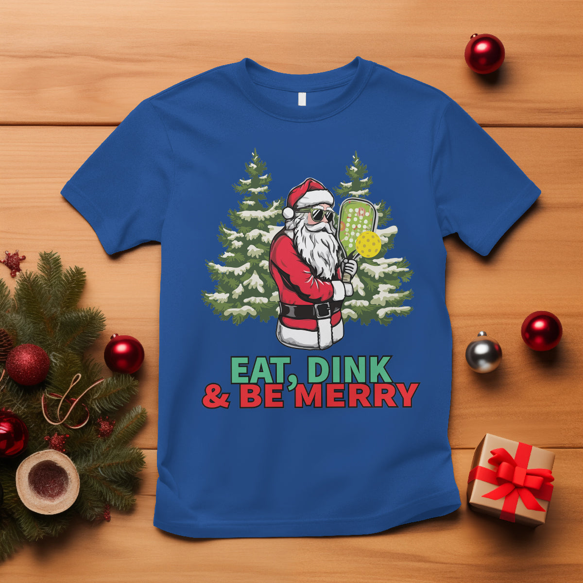 christmas-sport-t-shirt-eat-dink-be-merry-santa-claus-pickleball