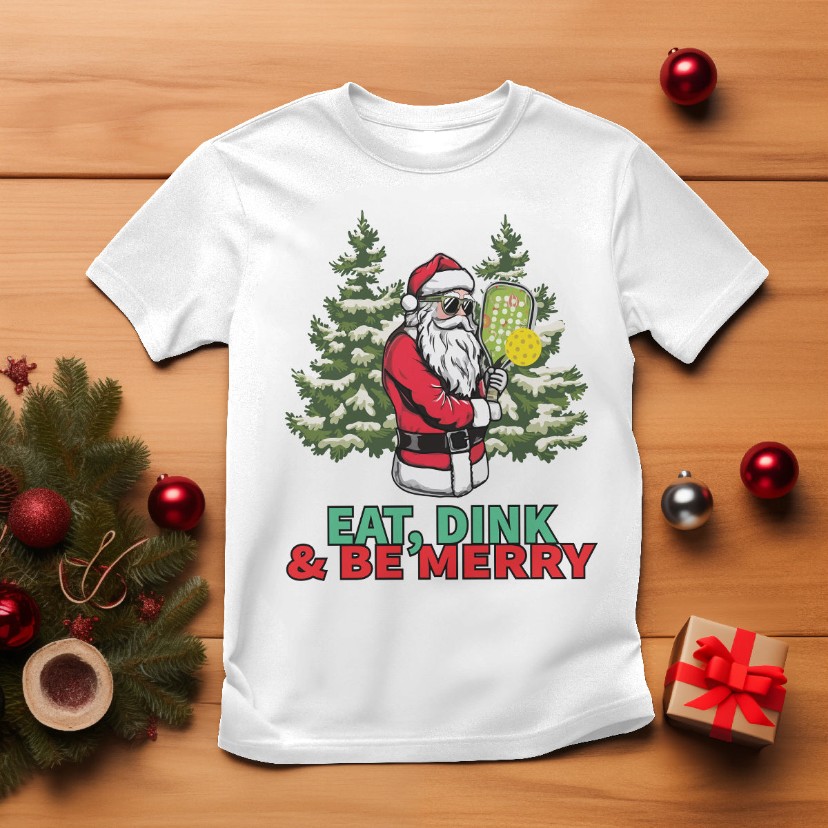 christmas-sport-t-shirt-eat-dink-be-merry-santa-claus-pickleball