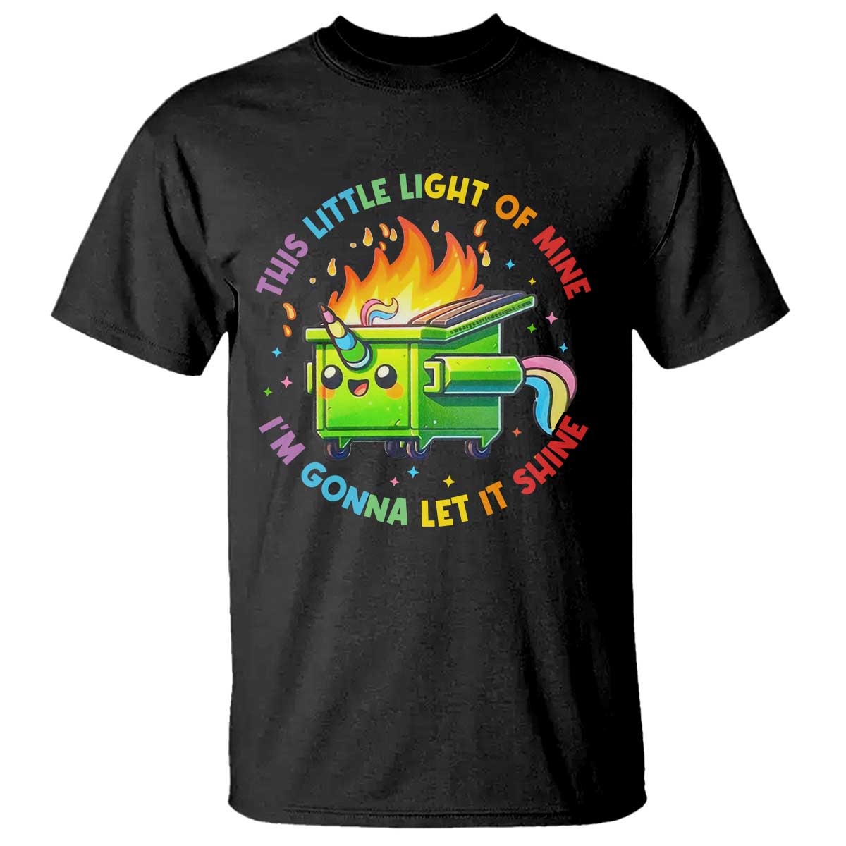 funny-xmas-dumpster-fire-t-shirt-this-little-light-of-mine-unicorn-rainbow