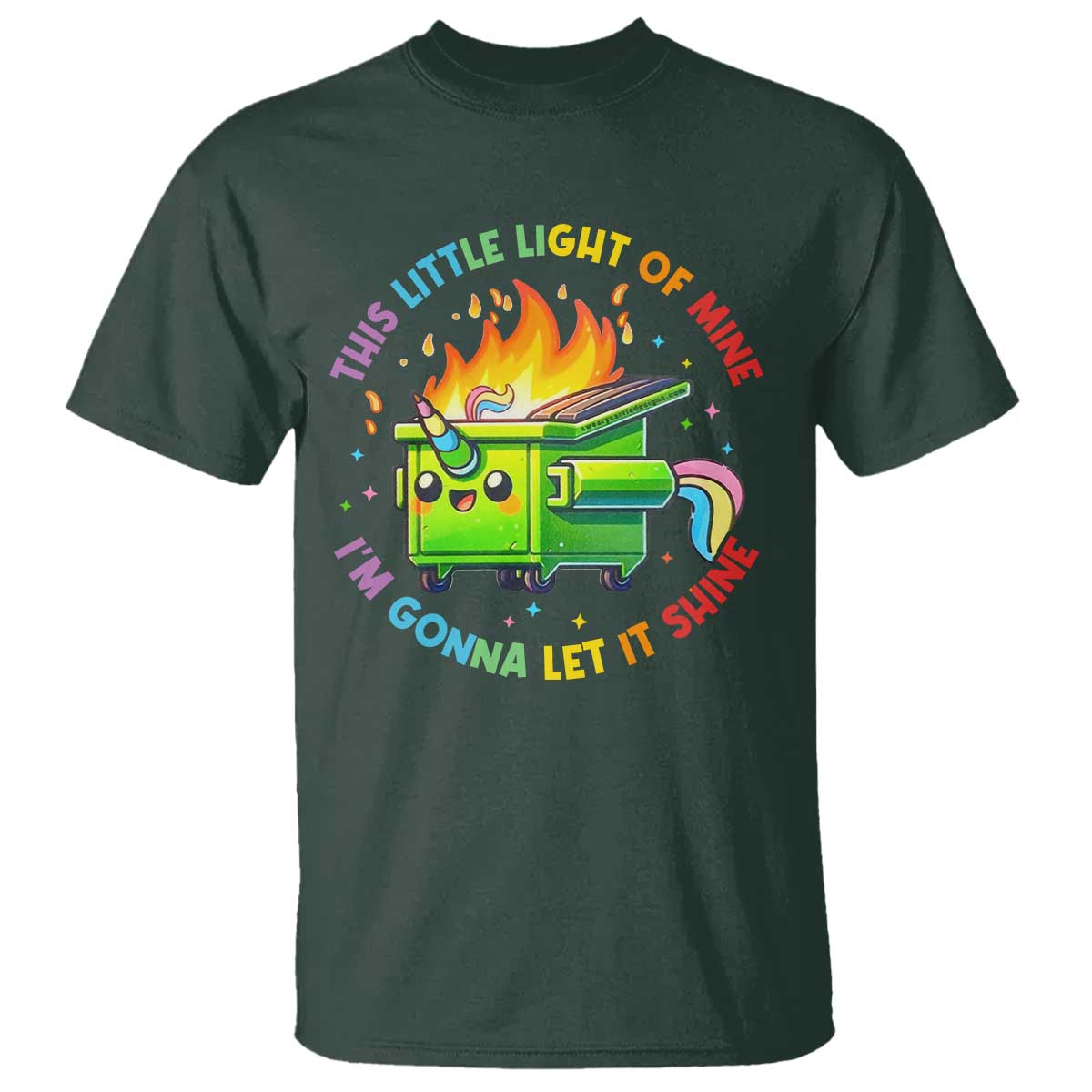 funny-xmas-dumpster-fire-t-shirt-this-little-light-of-mine-unicorn-rainbow