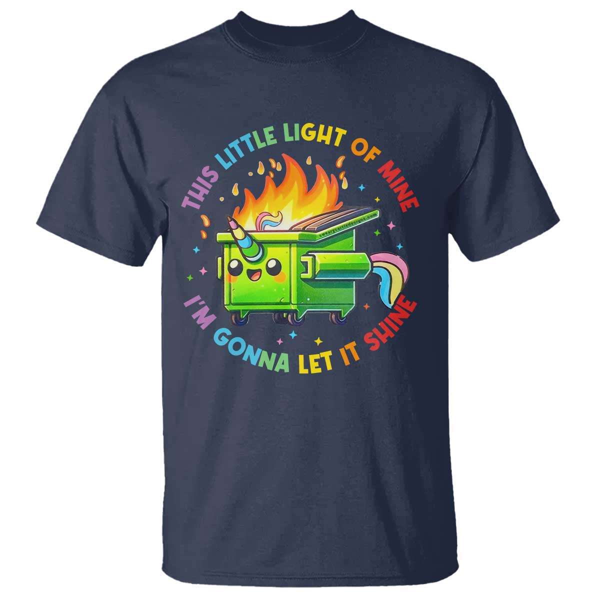 funny-xmas-dumpster-fire-t-shirt-this-little-light-of-mine-unicorn-rainbow