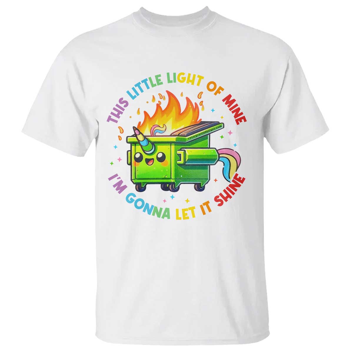 funny-xmas-dumpster-fire-t-shirt-this-little-light-of-mine-unicorn-rainbow