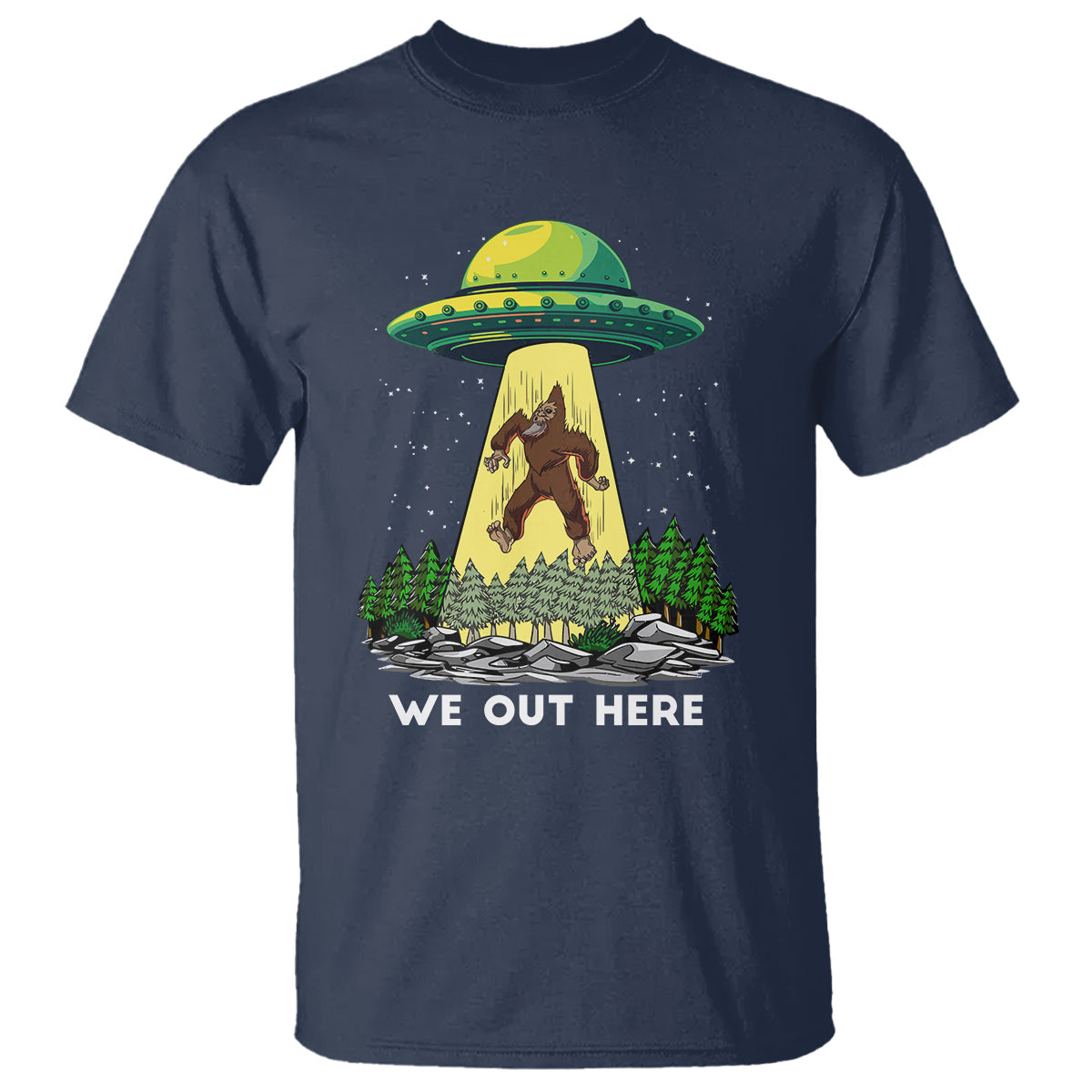 funny-bigfoot-and-ufo-we-out-here-sasquatch-t-shirt