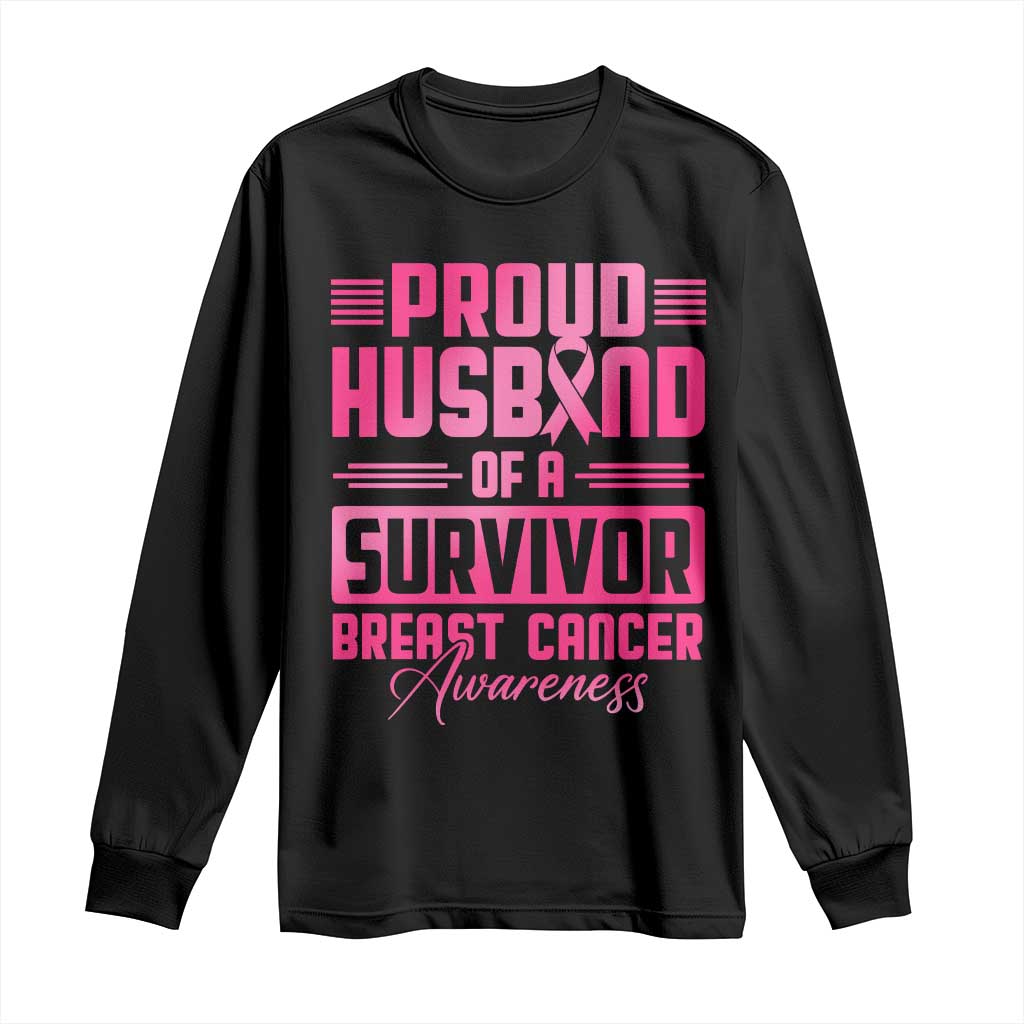Husband Of A Warrior Breast Cancer Warrior Long Sleeve Shirt Wife Support Squad