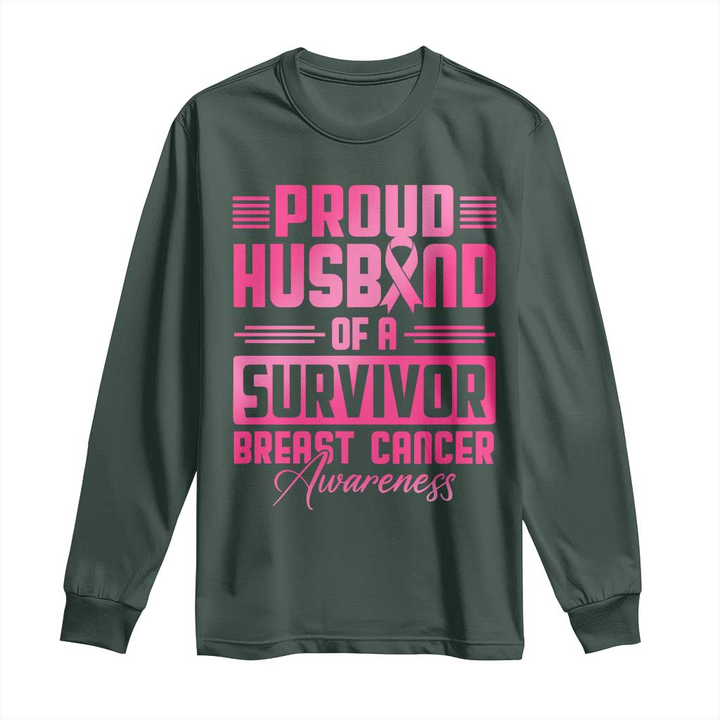 Husband Of A Warrior Breast Cancer Warrior Long Sleeve Shirt Wife Support Squad