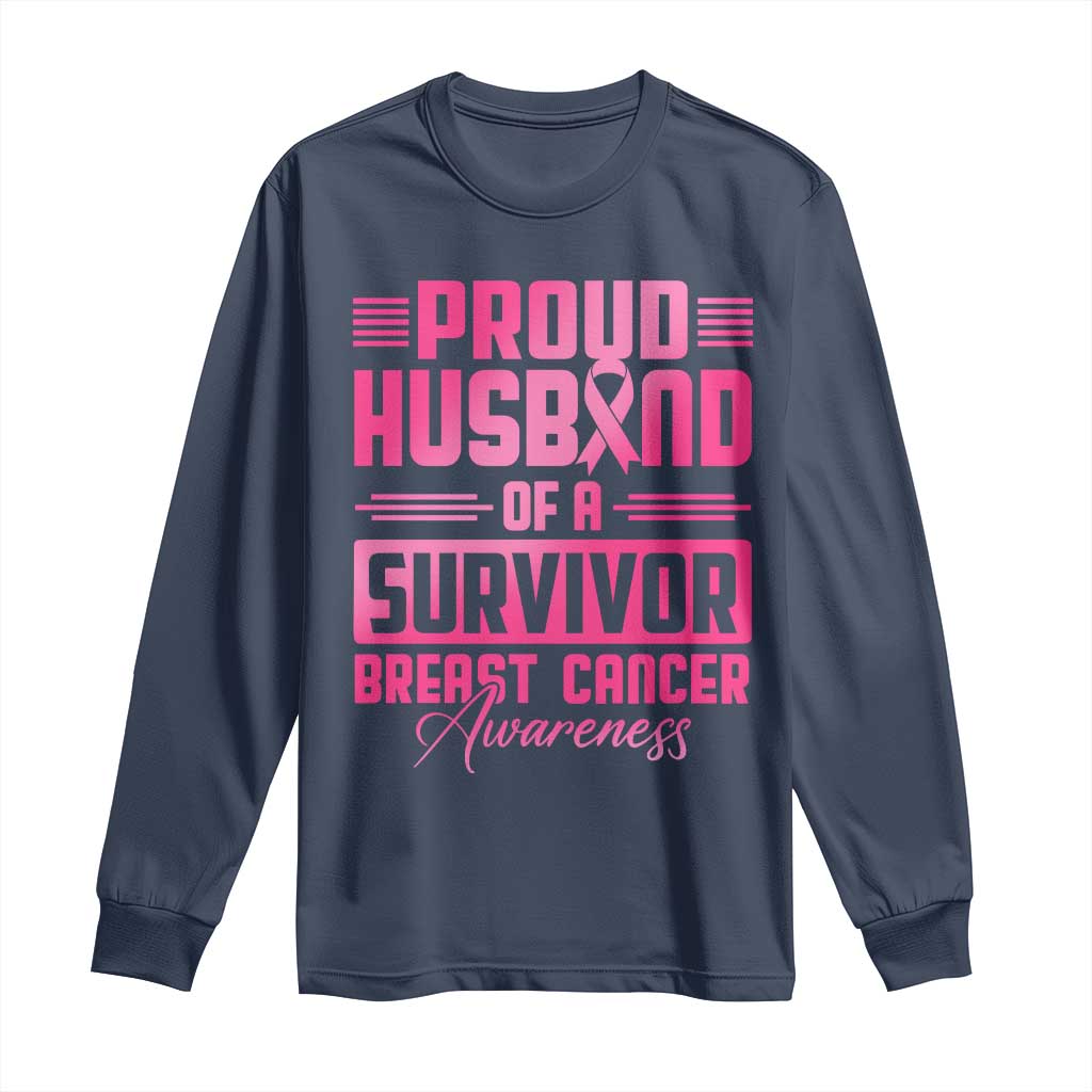 Husband Of A Warrior Breast Cancer Warrior Long Sleeve Shirt Wife Support Squad