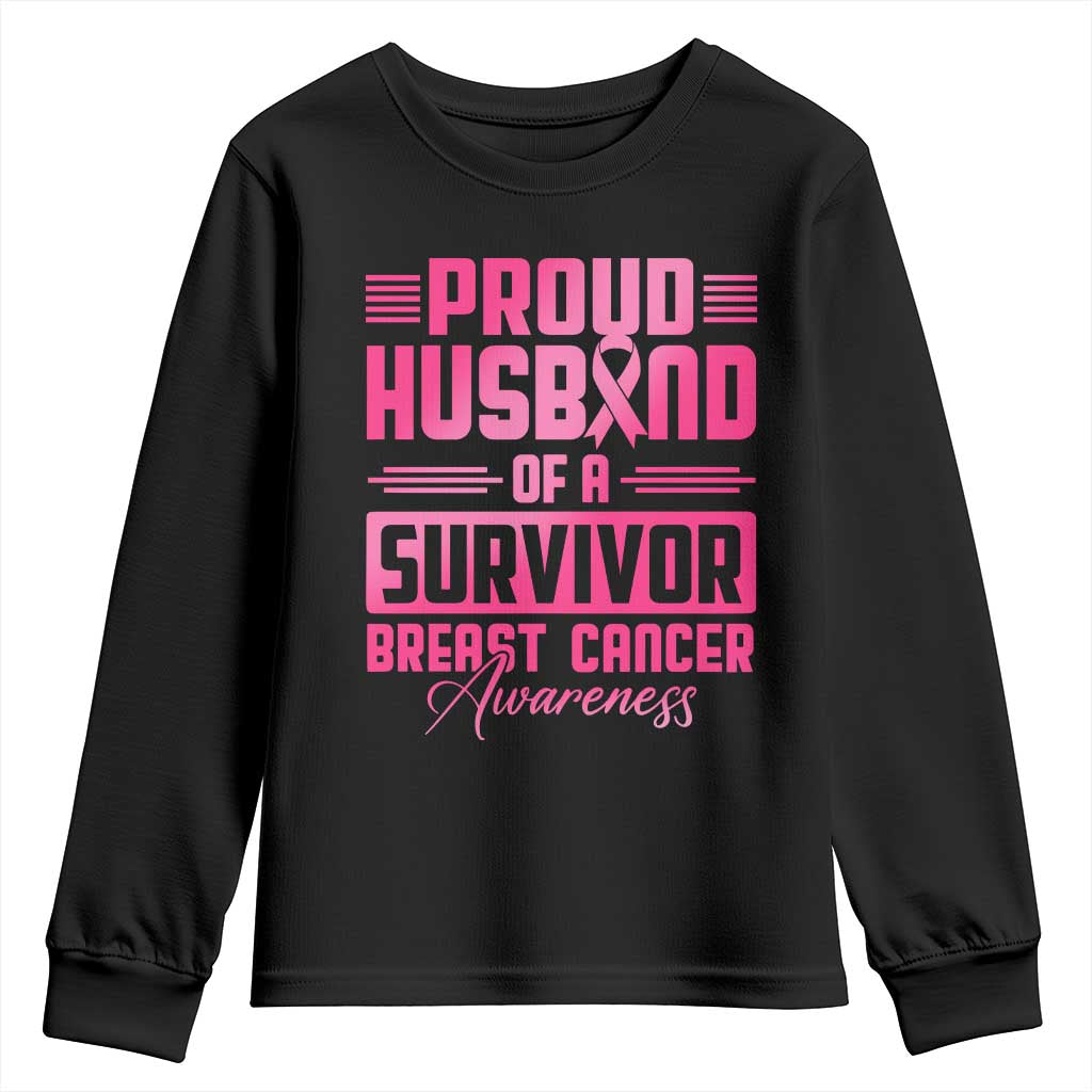 Husband Of A Warrior Breast Cancer Warrior Youth Sweatshirt Wife Support Squad