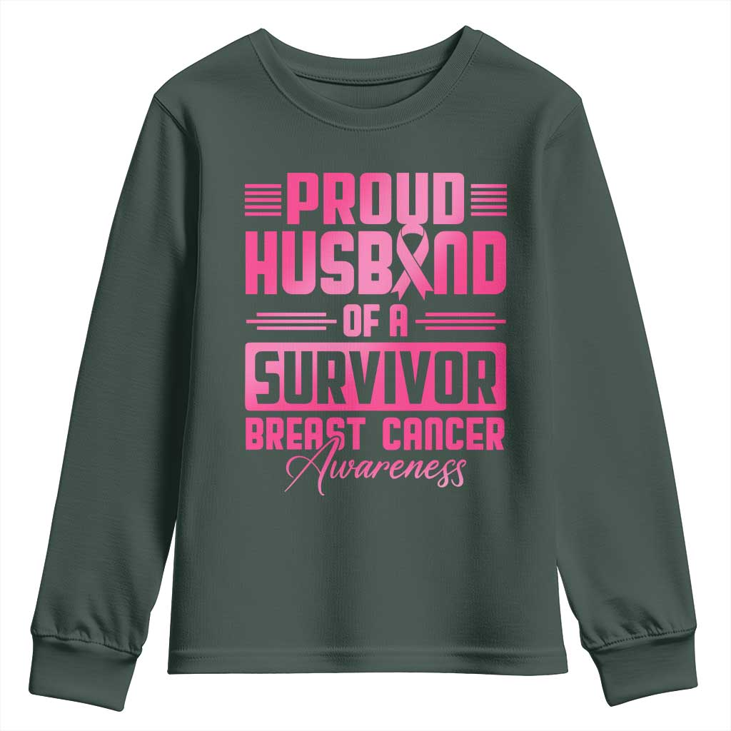 Husband Of A Warrior Breast Cancer Warrior Youth Sweatshirt Wife Support Squad