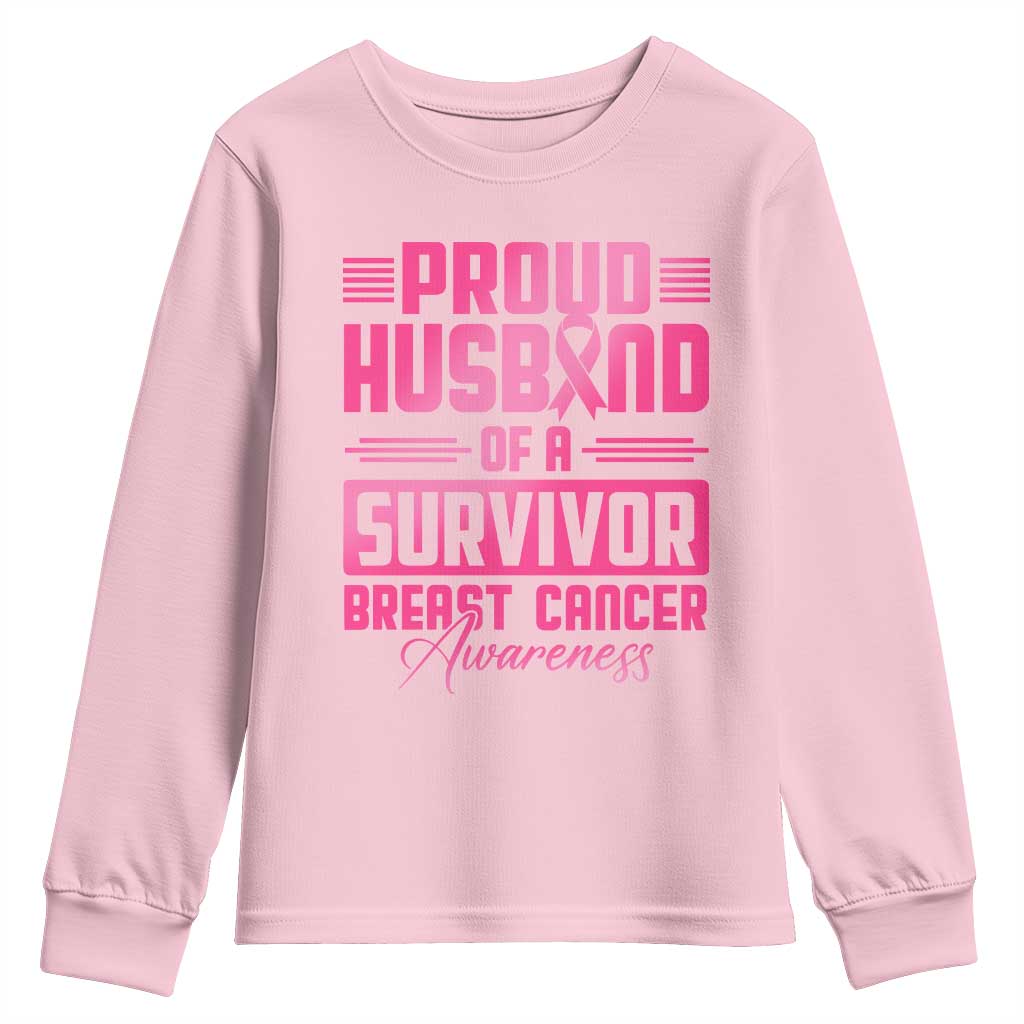 Husband Of A Warrior Breast Cancer Warrior Youth Sweatshirt Wife Support Squad