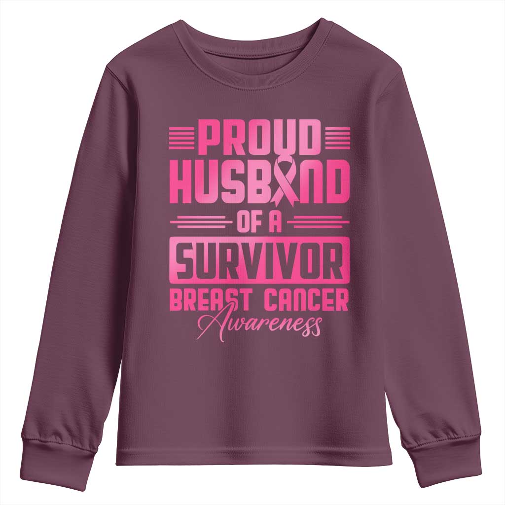 Husband Of A Warrior Breast Cancer Warrior Youth Sweatshirt Wife Support Squad